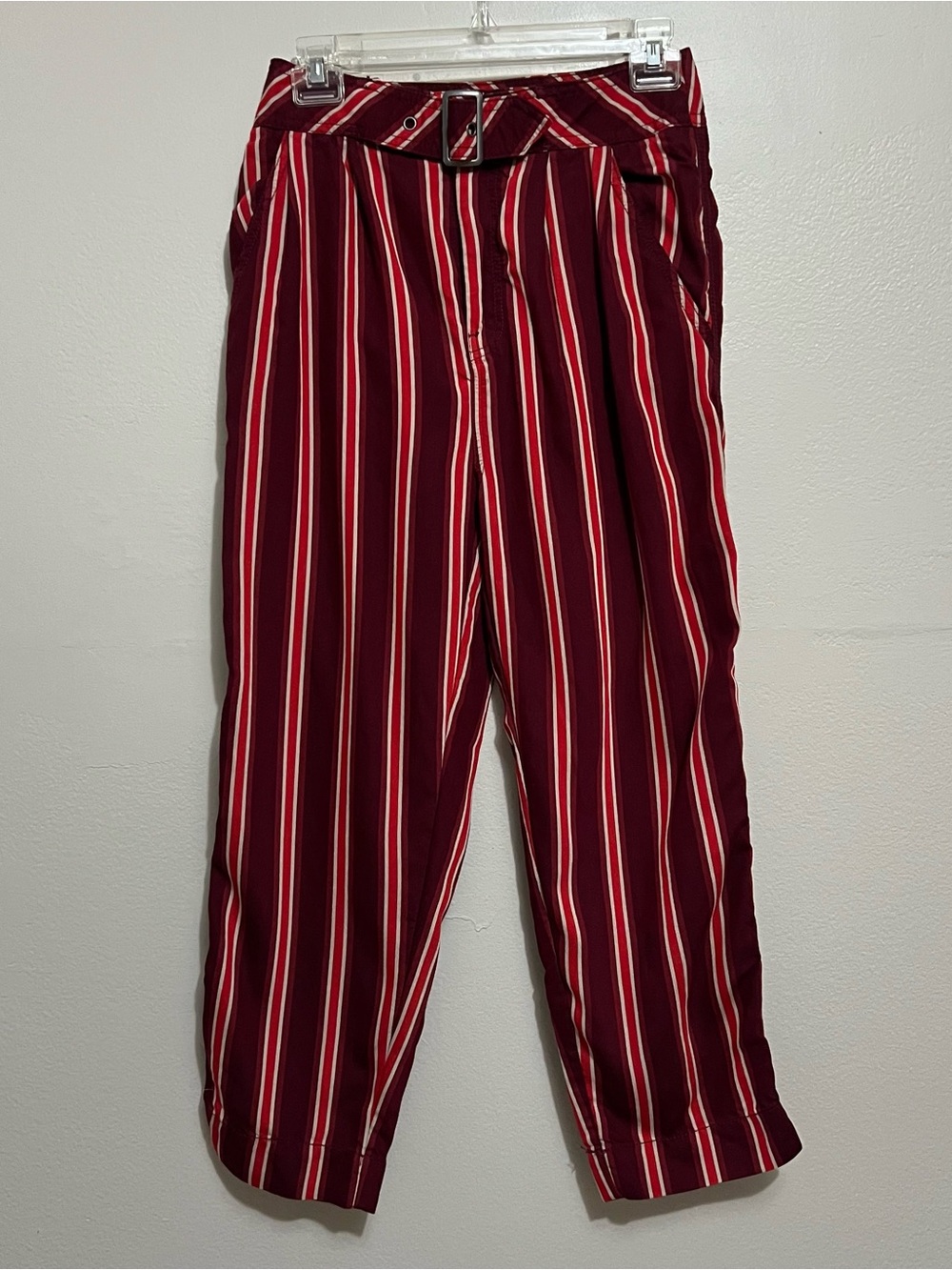 Free People Womanβs Burgundy and Red Stripped Pants